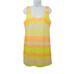 Aryn K Sequin Striped Mini Dress Womens Size M Cocktail Party Orange Yellow NEW